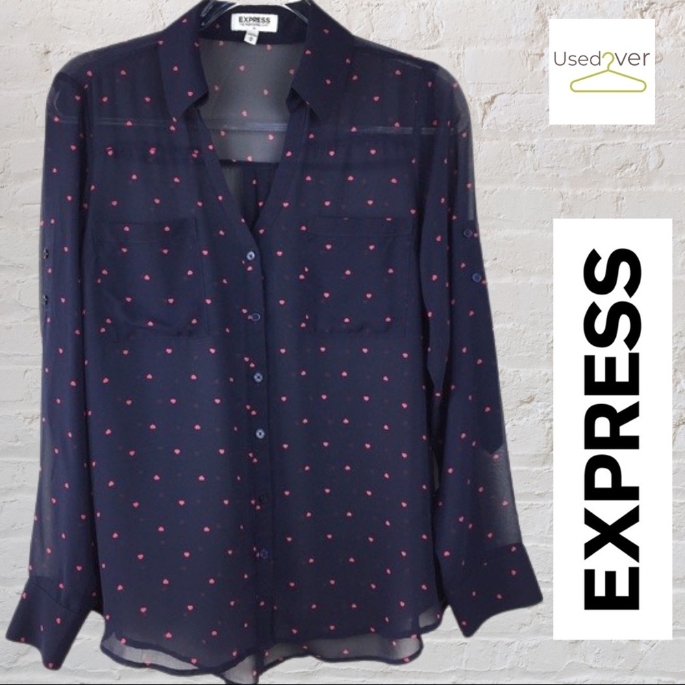 EXPRESS Portofino sheer top. Red hearts Sz sm